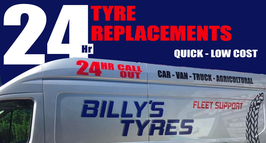Billy Tyres 24 hour call out logo showing recovery van
