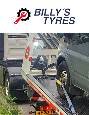 car recovery and vehicle transportation on transporter car accident recovery Billys tyres transporter